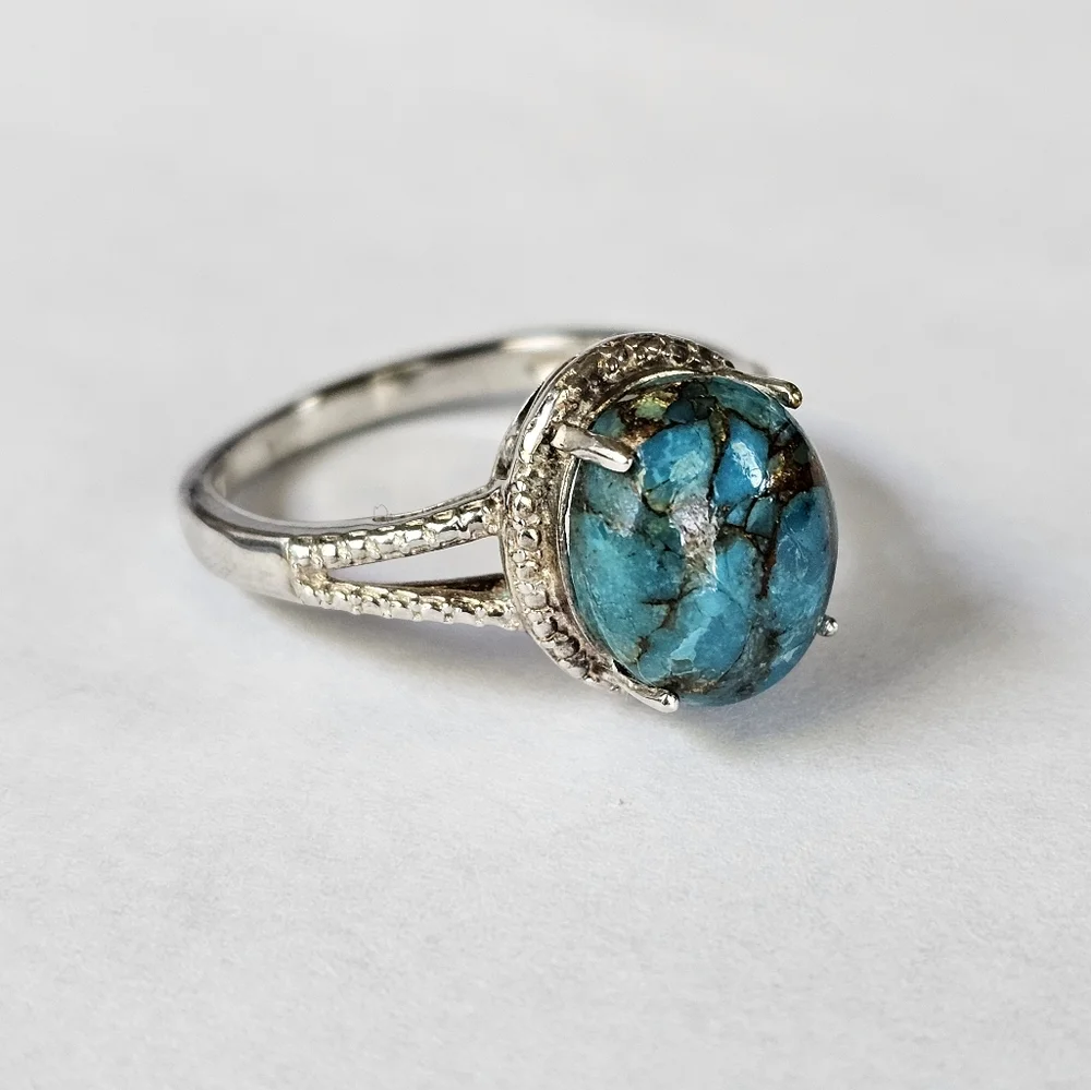 Gorgeous Copper Matrix Turquoise Ring Platinum over Sterling Silver Sz 9! - Picture 2 of 5